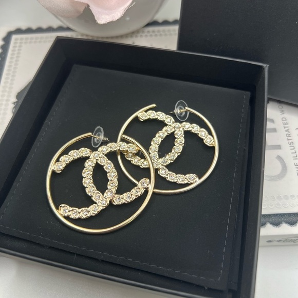 CHANEL Crystal CC Hoop Gold Earrings - Picture 2 of 8